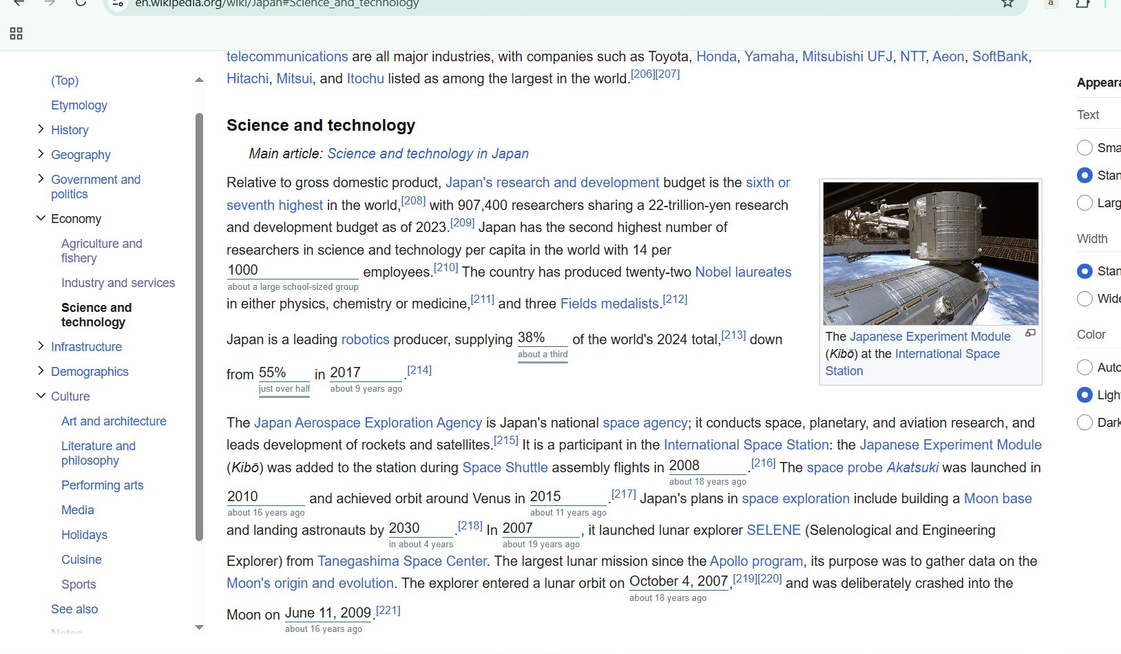 adād annotating a Wikipedia article, turning percentages into plain scale and years into relative time